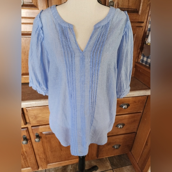 Talbots Band Collar Popover Sunny Stripe Blue and White Plus Size X - Picture 2 of 12